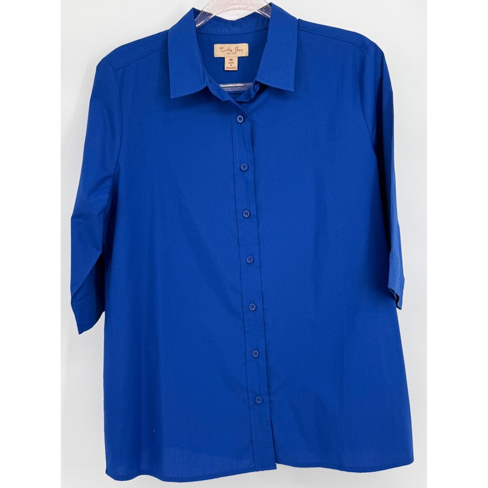 Turtle Bay New York Womens Royal Blue 3/4 Sleeve Button Down Shirt Sz M